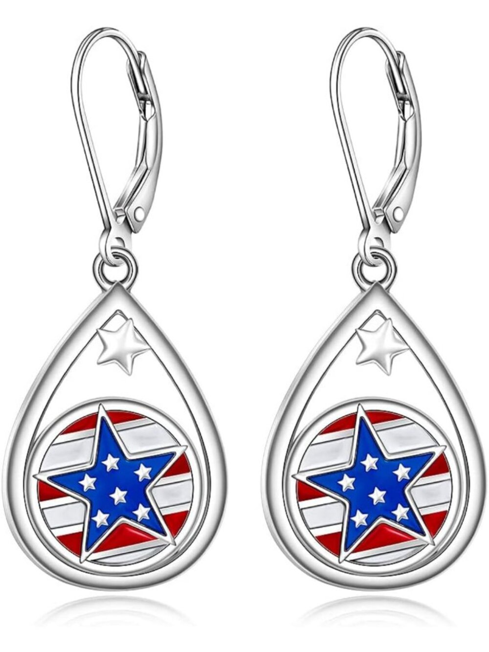 Patriotic Dangle Earrings for Women - Sterling Silver American Flag Jewelry, 4th